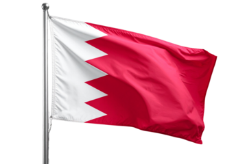 Bahrain Flag on Flagpole with Serrated Edge Design, Waving – Transparent Background
