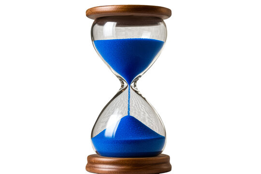 Sand timer with blue sand symbolizes time passing and urgency