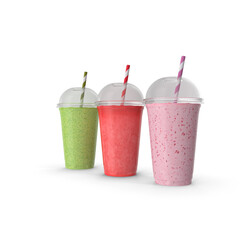 Assorted Fruit Smoothies in Plastic Cups isolated on transparent background