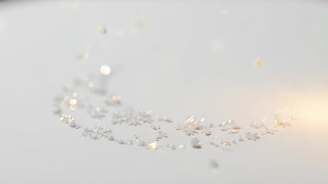 Magical Swirl of Glittering Snowflakes on a White Winter Background