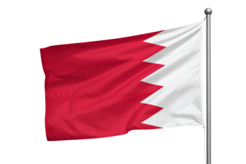 Flat View of Bahrain Flag on Pole with Signature Zigzag Line – Transparent Background