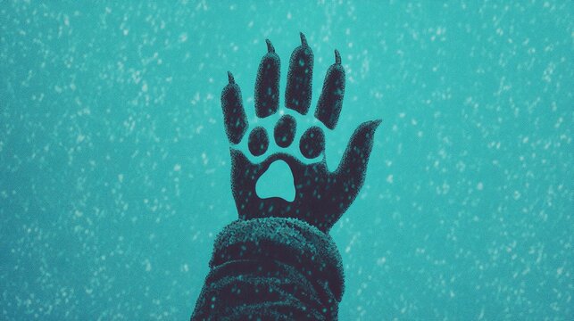 A close-up of a hand with a vibrant blue background, featuring a unique bear paw design, This image can be ideal for wildlife conservation campaigns, merchandise - Powered by Adobe