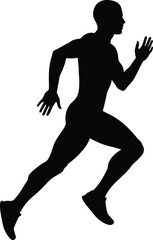 Silhouette of athletic man running, muscular male jogger in motion, black outline design, sporty male figure, dynamic movement vector, cad drawing flat vector illustration