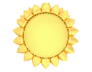 Ornate golden sunburst medallion with textured petals and a blank circular center.