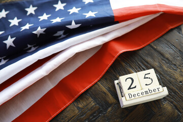 December 25 Calendar with American Flag: Patriotic Christmas Theme