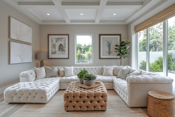 Fototapeta premium Modern living room with neutral tones and elegant decorative accessories