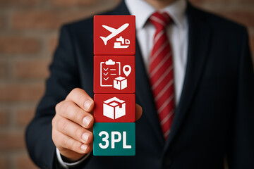 3PL. Third Party Logistics Business concept. Integrated warehousing and transportation operation service.new concept.