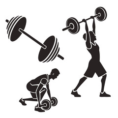 Silhouette of weightlifter doing exercise isolated on white background