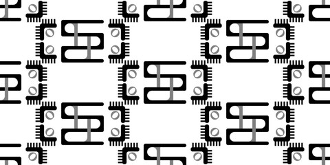 Obraz premium Monochrome abstract grid motif with rounded geometric lines, Minimalist seamless pattern for modern textile, contemporary backgrounds.