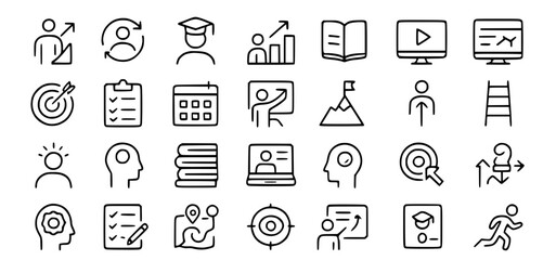 Upskill Web Icon Set in Line Style. Online Learning and Skill Development Icons