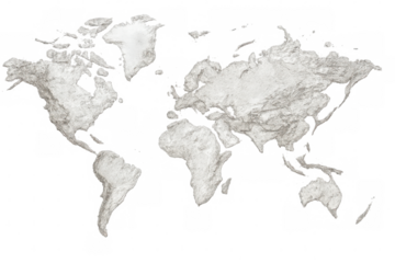 World map made of crumpled paper with transparent background, ideal for global and environmental themes