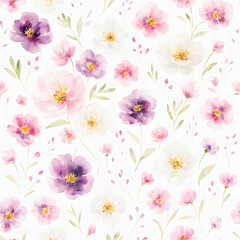 Romantic Purple and Pink Floral Watercolor Pattern