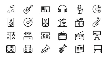 Musical instruments and audio equipment icons note