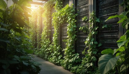 Eco-friendly data center utilizes integrated plants with sustainable servers for energy-efficient systems. Innovative approach highlights renewable resources, environmentally responsible future