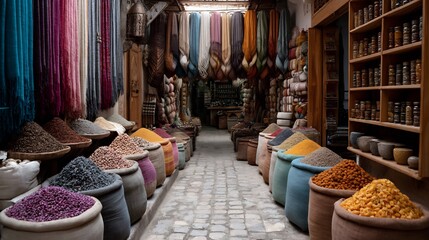 Exploring the vibrant souks of Marrakech with colorful spices and textiles galore