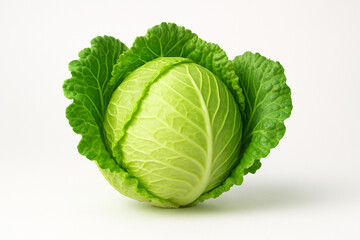 Fototapeta premium Fresh Green Cabbage Isolated on White Background with Detailed Texture