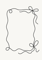 Elegant ribbon frame outline. Minimalist hand drawn frame with bows and swirls.