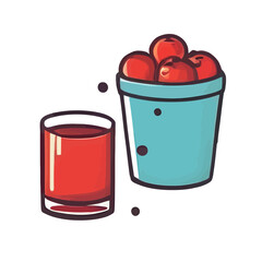 Fresh apple juice in glass and bucket isolated on white background