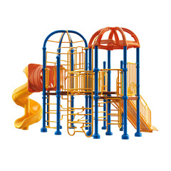 Colorful playground equipment with slides and climbing structures isolated on transparent background