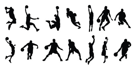 collection of silhouettes of basketball players jumping