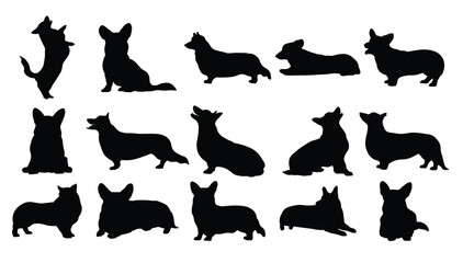 corgi dog silhouette illustration set