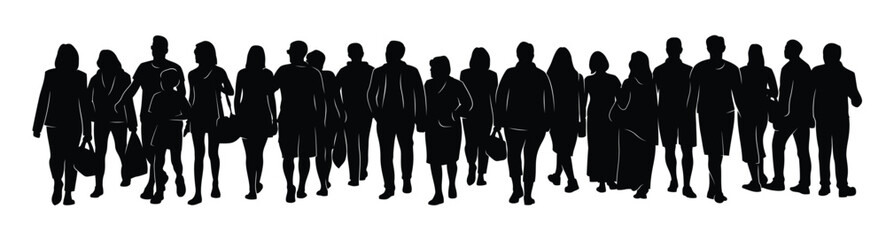 Crowd of people walking on a street vector silhouette