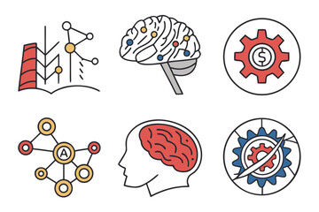 Icons depicting brain activity, gears, and industrial elements