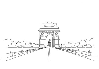 India Gate (इंडिया गेट) in India one line drawing style