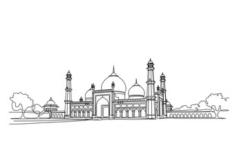 Fototapeta premium Jama Masjid (जामा मस्जिद) in India one line drawing style