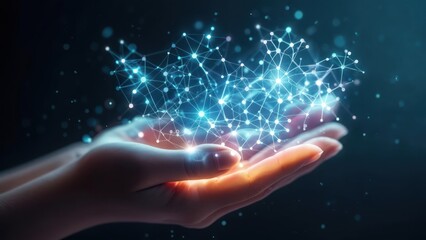 Hands holding glowing network