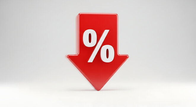 Red Down Arrow with Percentage Sign for Discount or Sale.