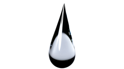 Glass teardrop shape with a transparent background showcasing clarity