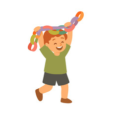 Smiling Jewish Boy Holding Sukkah decoration for Jewish holiday Sukkot– Vector Illustration. Sukkot and Simchat torah celebration