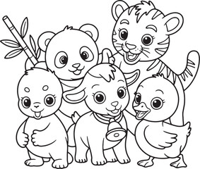 Obraz premium Cute Cartoon Animals Group Illustration