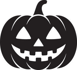 Black carved pumpkin icon with happy face halloween jack