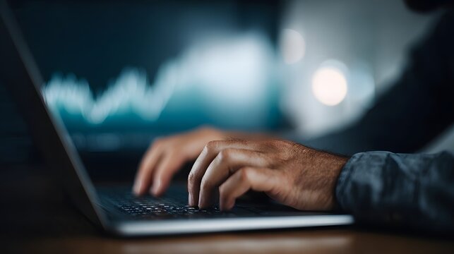 Data analyst examining search engine performance metrics on laptop