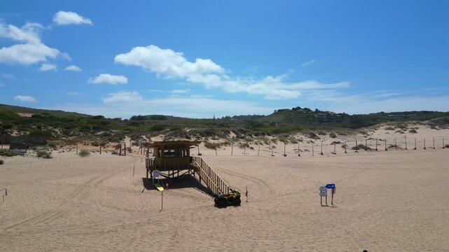 Aerial circular iew from a lifeguard tower in Guincho beach,Cascais,Portugal