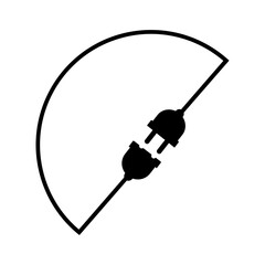 Vector illustration of an unplugged power plug in a clean, modern style. The monochrome design is simple and focuses on energy, connection, and technology concepts