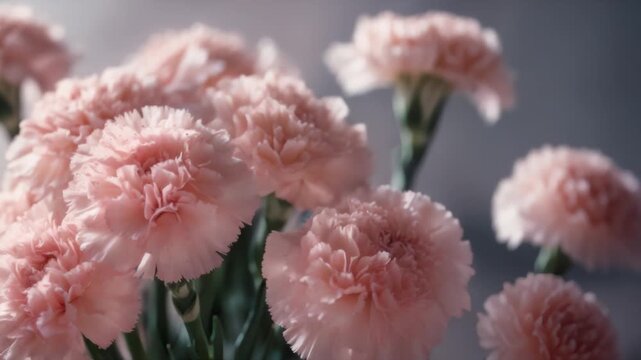 Light pink carnations swaying in breeze
