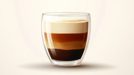 Beautifully layered espresso drink served in a glass showcasing rich colors and textures