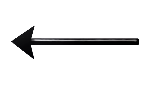 Black arrow pointing to the left on a transparent background