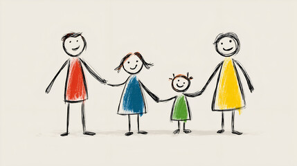 Drawn Family Holding Hands Illustration with Stick Figures