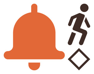 Orange alert bell, running figure, and diamond shape highlighting urgency, movement, and focus. Ideal for notifications, reminders, action prompts emergency speed attention multitasking. Simple