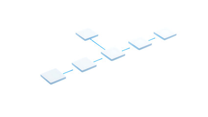 Isometric flowchart diagram isolated on transparent background, representing data network connections, business strategy, and organizational structure for effective management