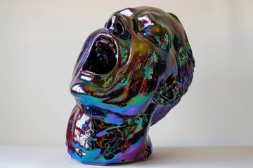 Iridescent Scream Polished Sculpture Abstract Art Glossy Finish Open Mouth Expression Modern Art Vivid Colors Decorative