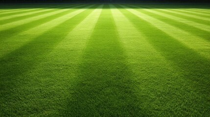 Obraz premium The lush green lawn with striped patterns under bright daylight.