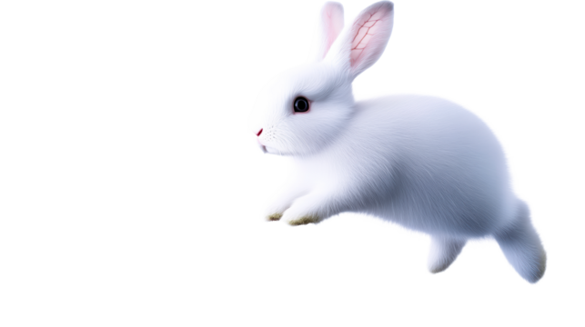 White rabbit jumping in mid air on a transparent background