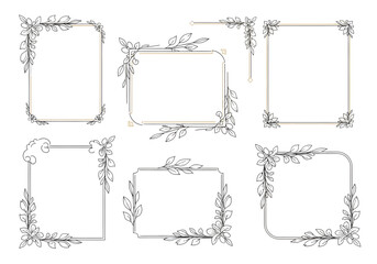 A beautiful set of six minimalist rectangular frames decorated with elegant, hand-drawn floral and botanical line art.