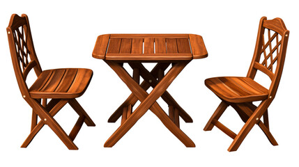 Wooden table and chairs set for outdoor dining in garden