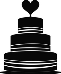 Elegant silhouette wedding cake with heart topper, four tier dessert illustration, minimalist layered design for romantic celebration, party, invitation, or decoration use vector

Art & Illustration